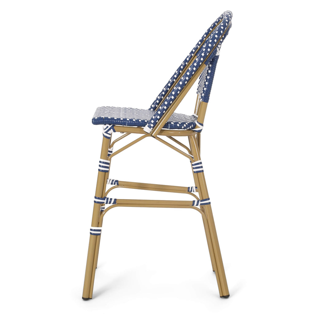 Teal Blue Wicker Rattan Bar Stools Set of 2 Aluminum Frame A332