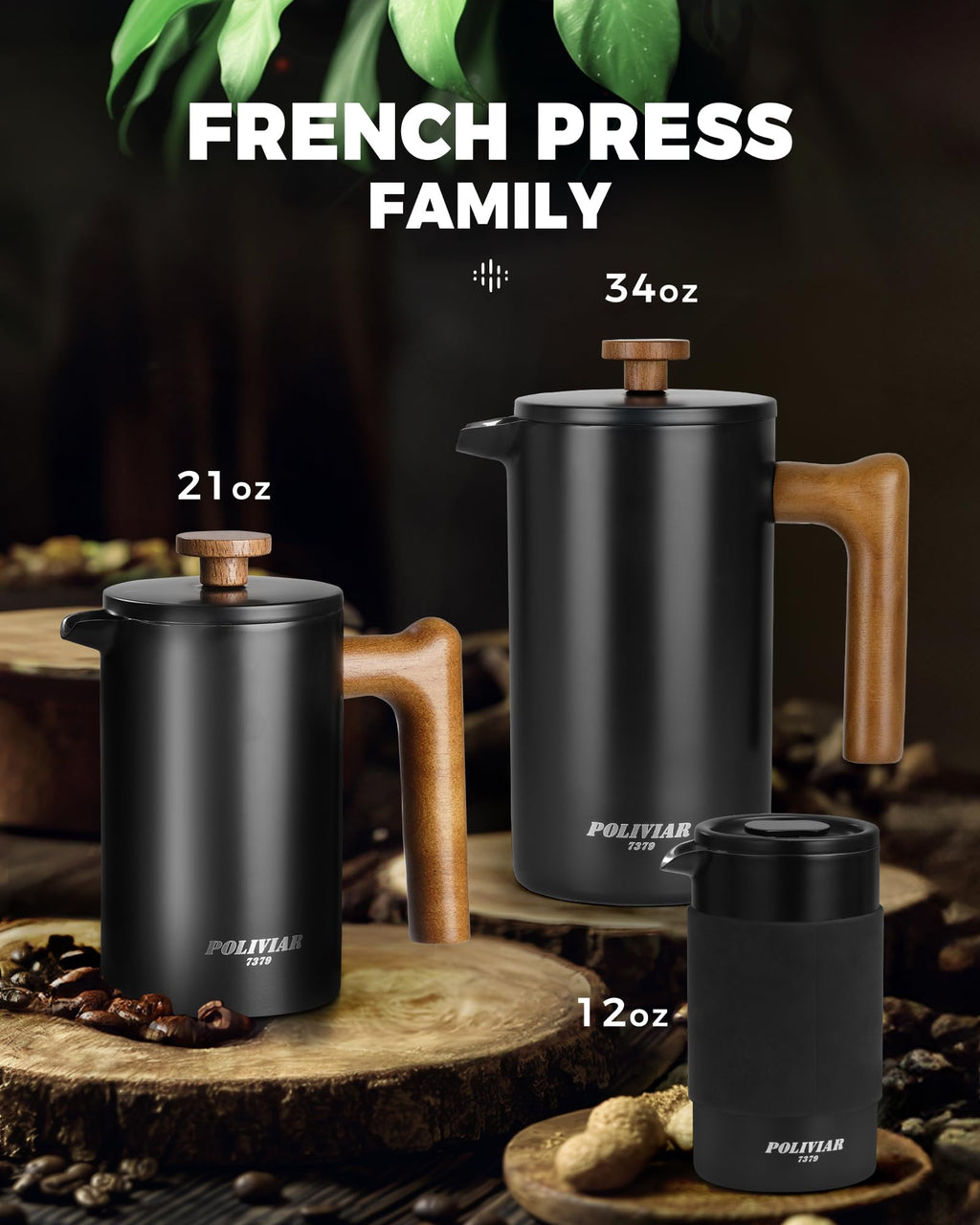 French Press Coffee Maker, 21oz, Black L6826