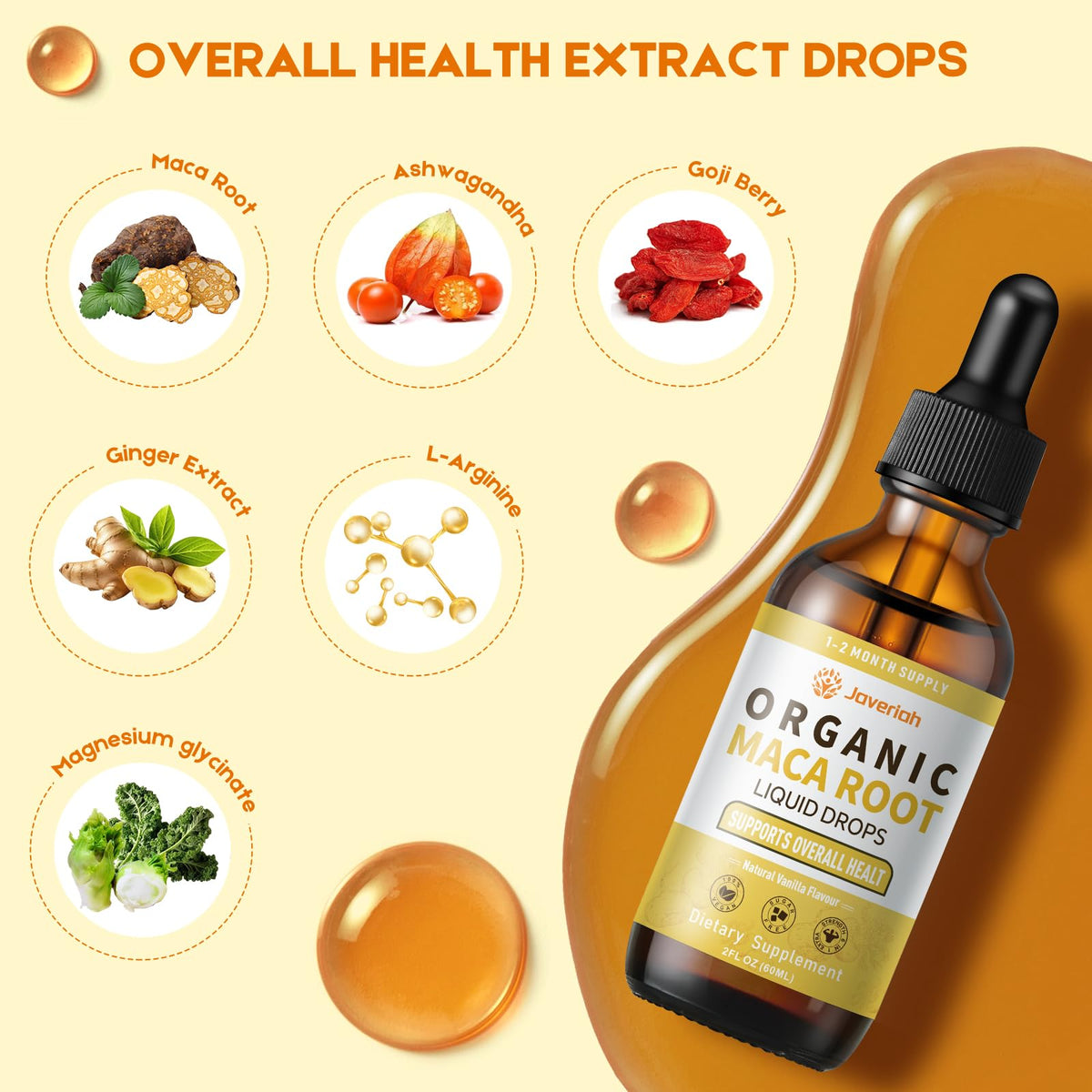 Organic Maca Root Liquid Drops with Ashwagandha 2 Fl Oz S466178