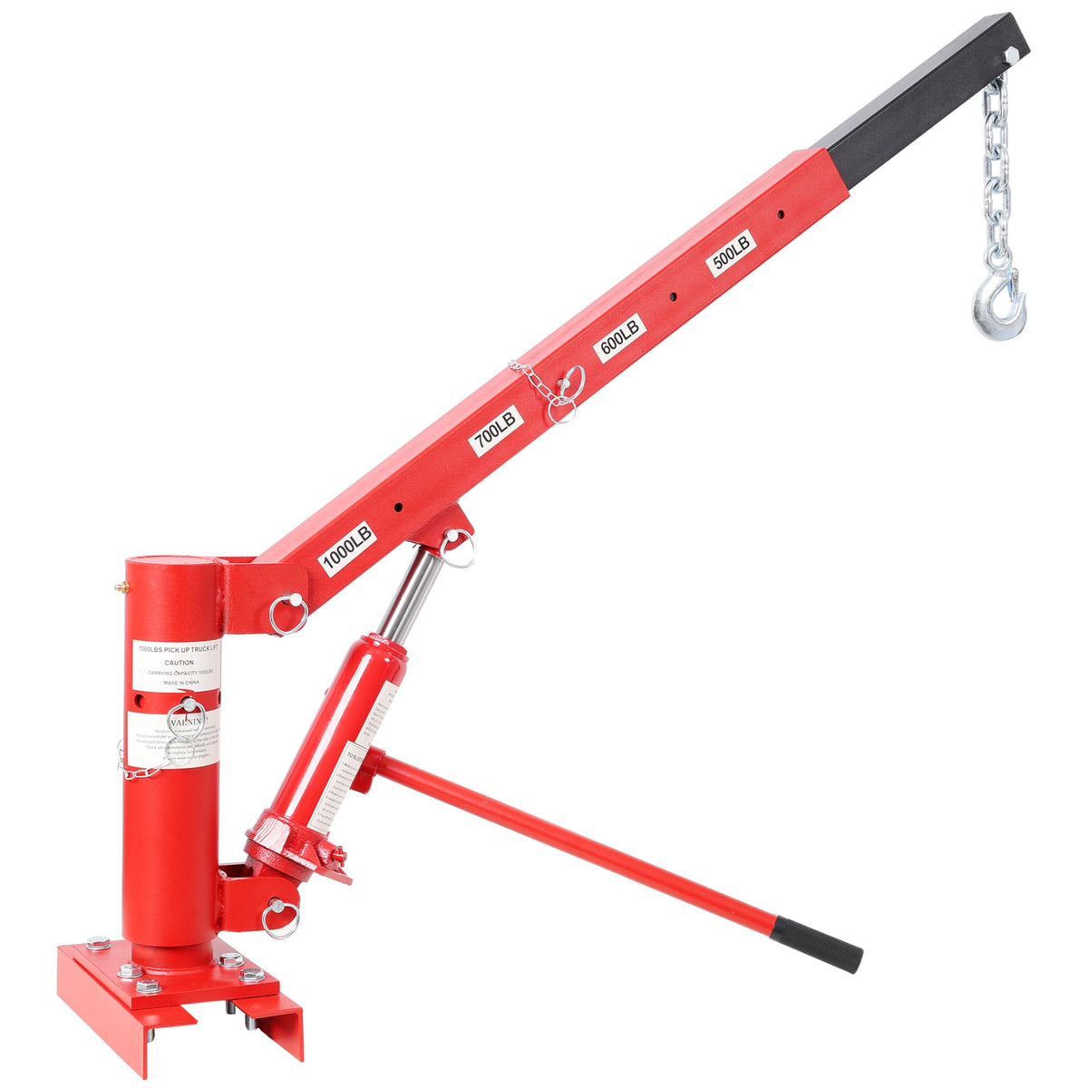 Hydraulic Pickup Truck Crane, 1000 lbs Capacity, 360° Swivel, Red B756