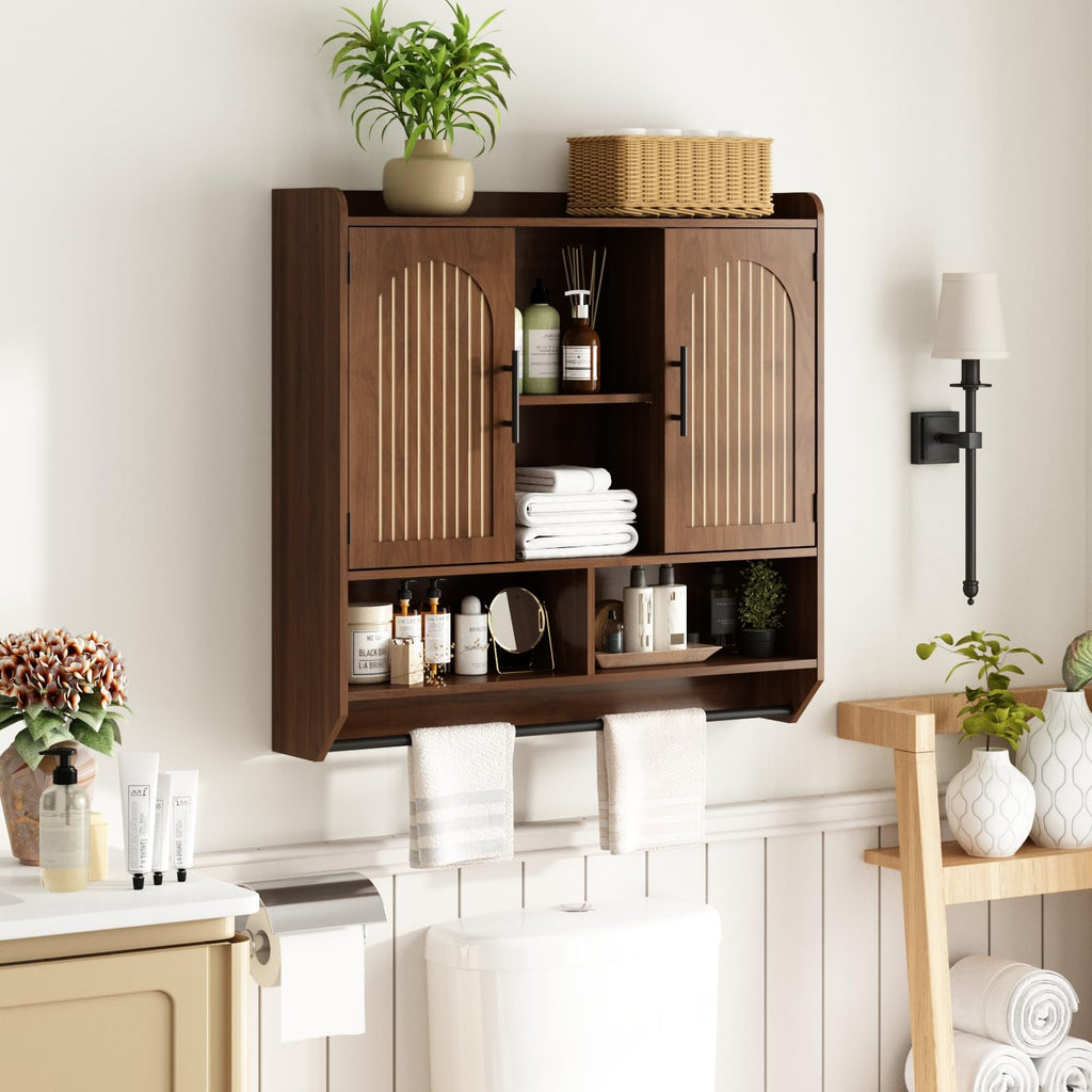 Fluted Wall Cabinet with Arched Doors & Adjustable Shelves Q69212