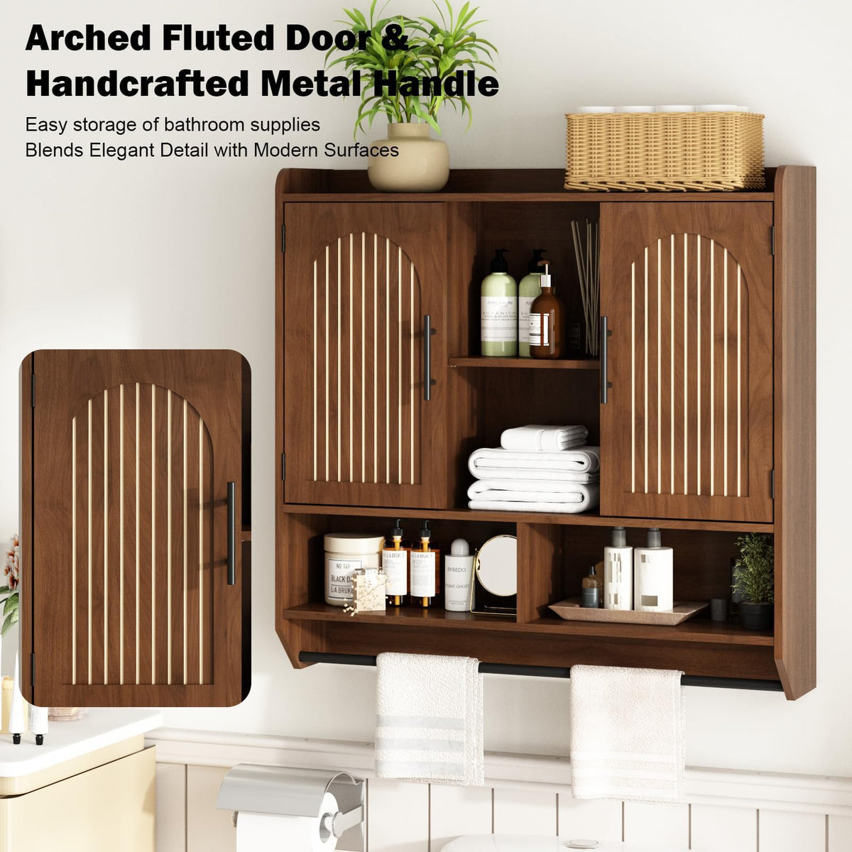 Fluted Wall Cabinet with Arched Doors & Adjustable Shelves Q69212