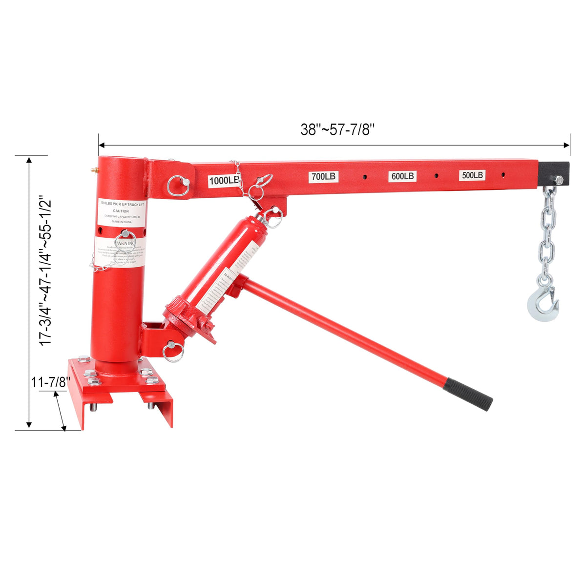 Hydraulic Pickup Truck Crane, 1000 lbs Capacity, 360° Swivel, Red B756