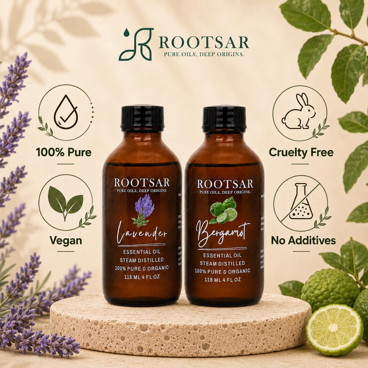 100% Pure Essential Oil Set Lavender & Bergamot 4 fl oz W971851