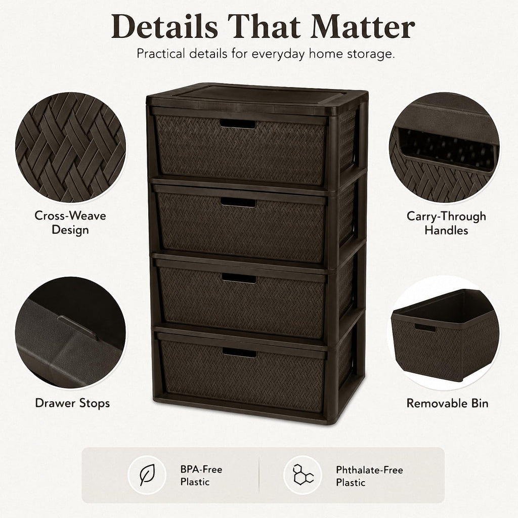 Brown 4 Drawer Plastic Storage Organizer X787