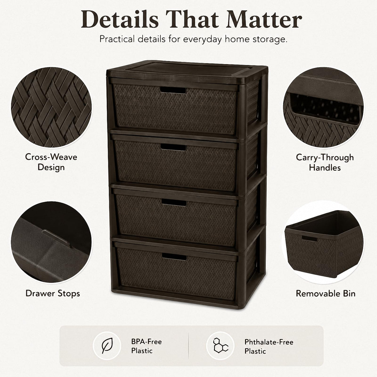 Brown 4 Drawer Plastic Storage Organizer X787