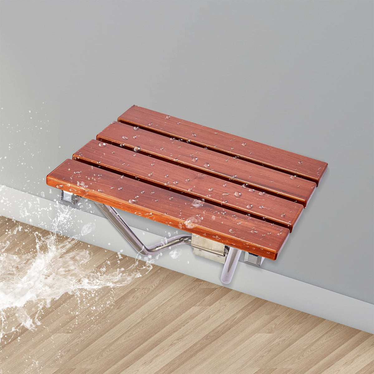 Teak Wood Wall Mounted Folding Shower Seat and Bench 350lb Capacity V676237