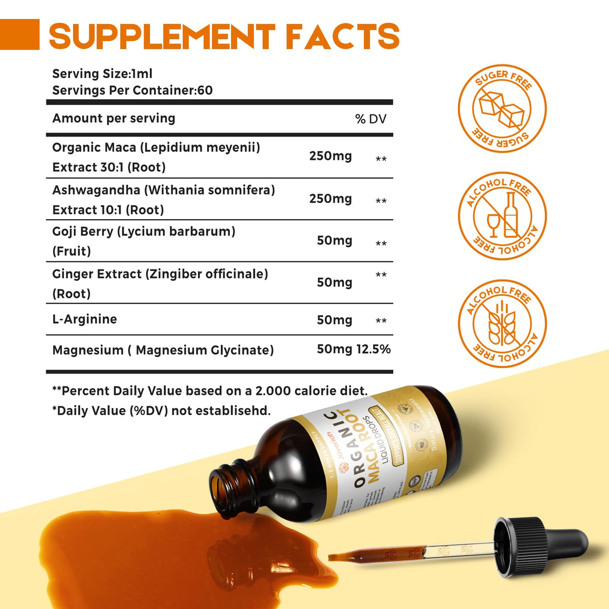 Organic Maca Root Liquid Drops with Ashwagandha 2 Fl Oz S466178