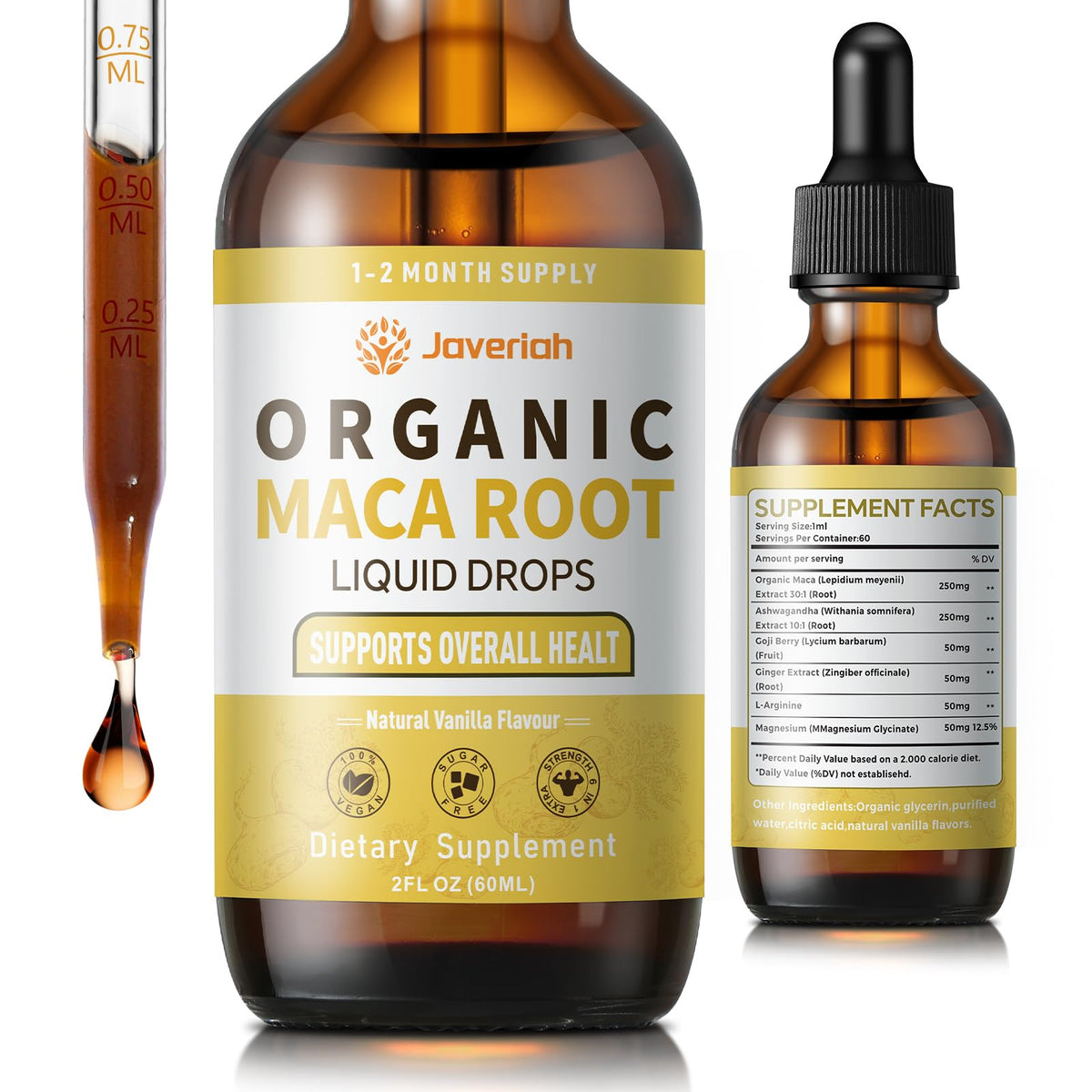 Organic Maca Root Liquid Drops with Ashwagandha 2 Fl Oz S466178