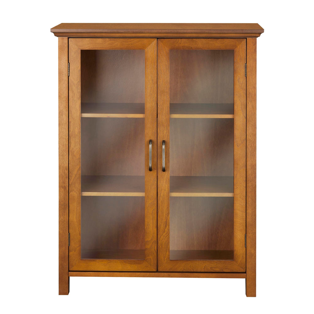 Wooden Freestanding Floor Cabinet with 2 Adjustable Shelves and 2 Glass Paneled Doors W257