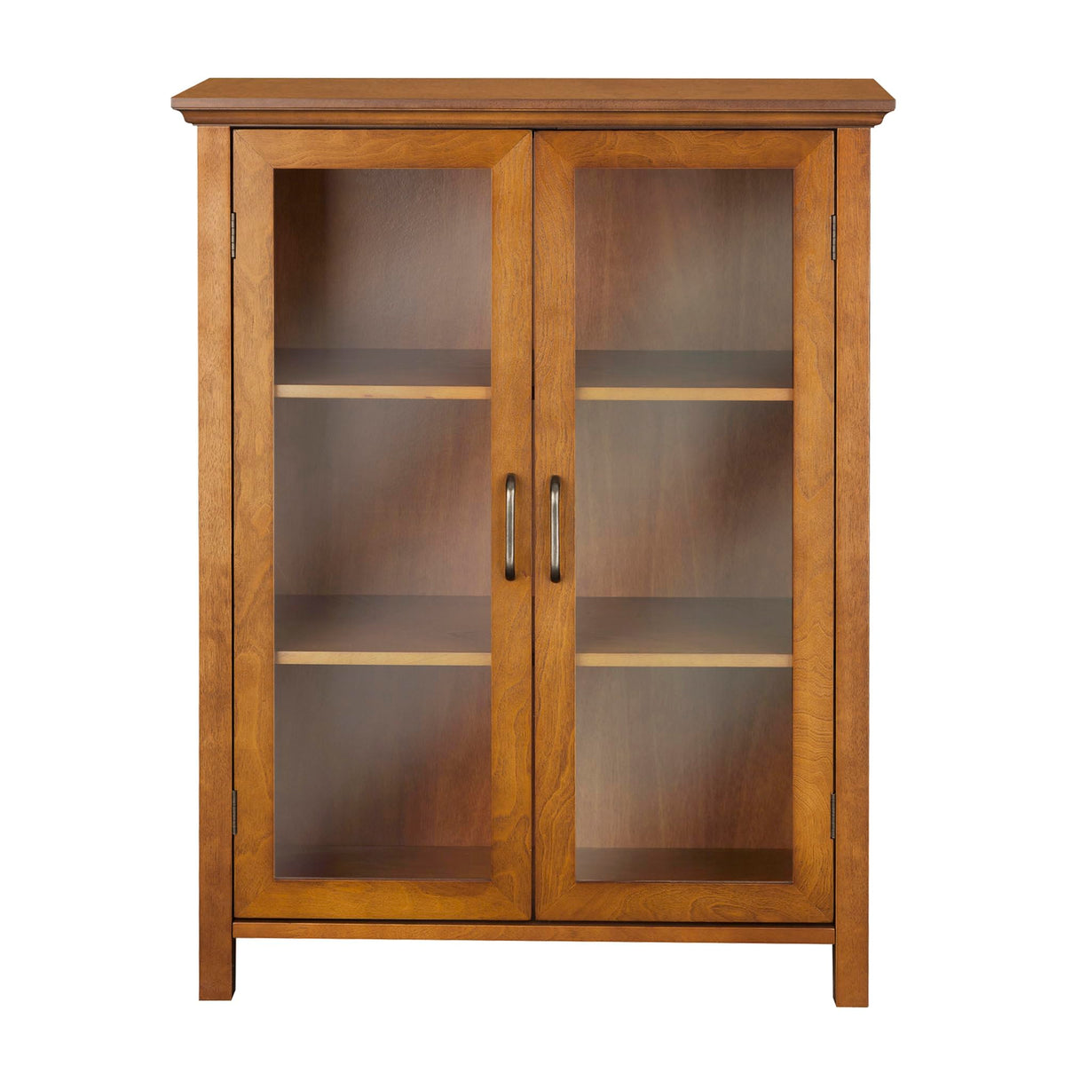 Wooden Freestanding Floor Cabinet with 2 Adjustable Shelves and 2 Glass Paneled Doors W257
