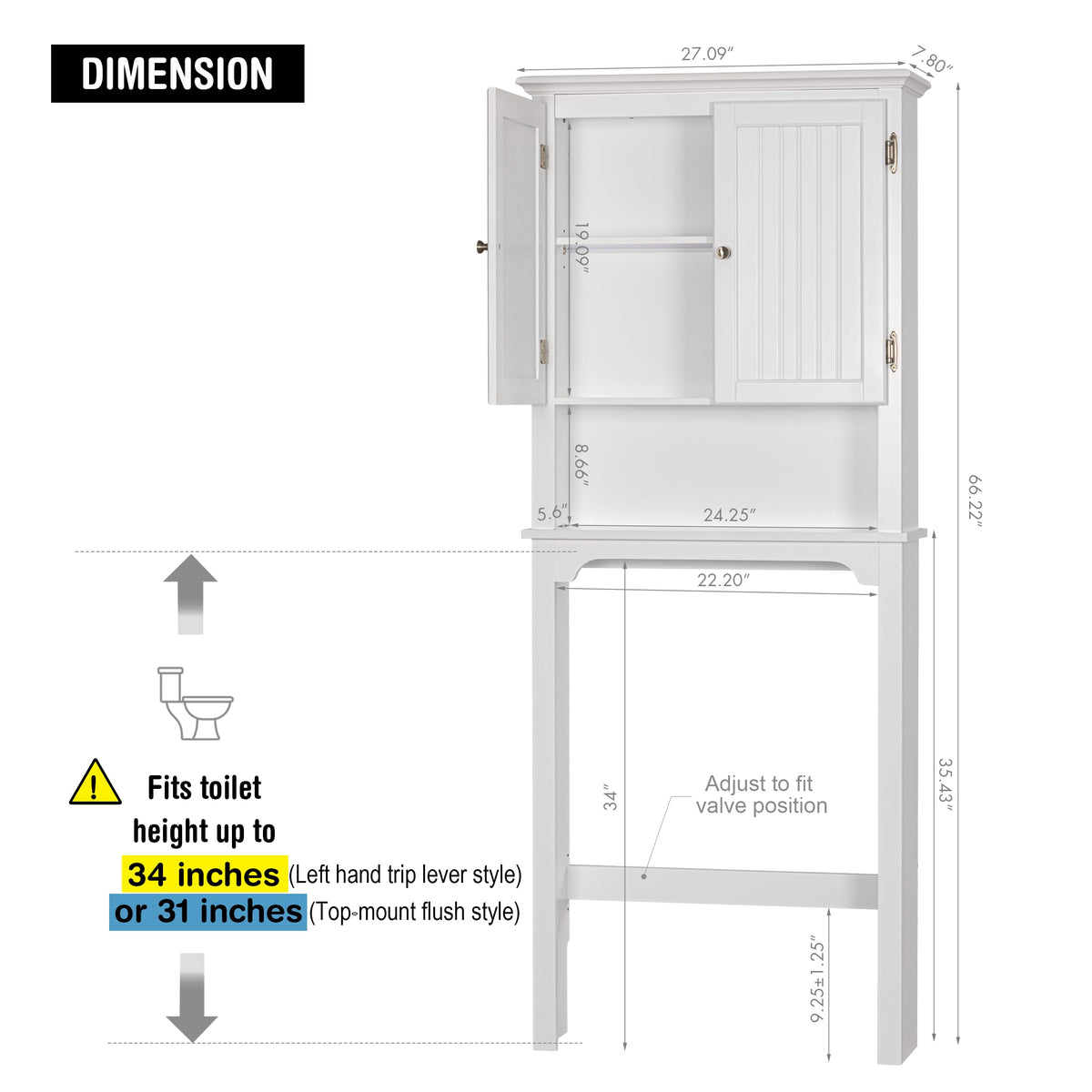 White Bathroom Storage Cabinet with Doors Z954403