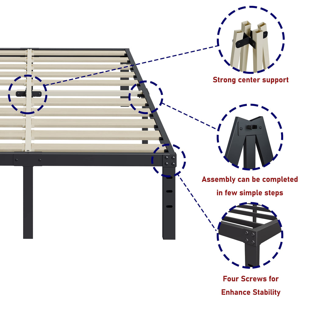 Queen Size 18 Inches Tall Metal Platform Bed Frame K379