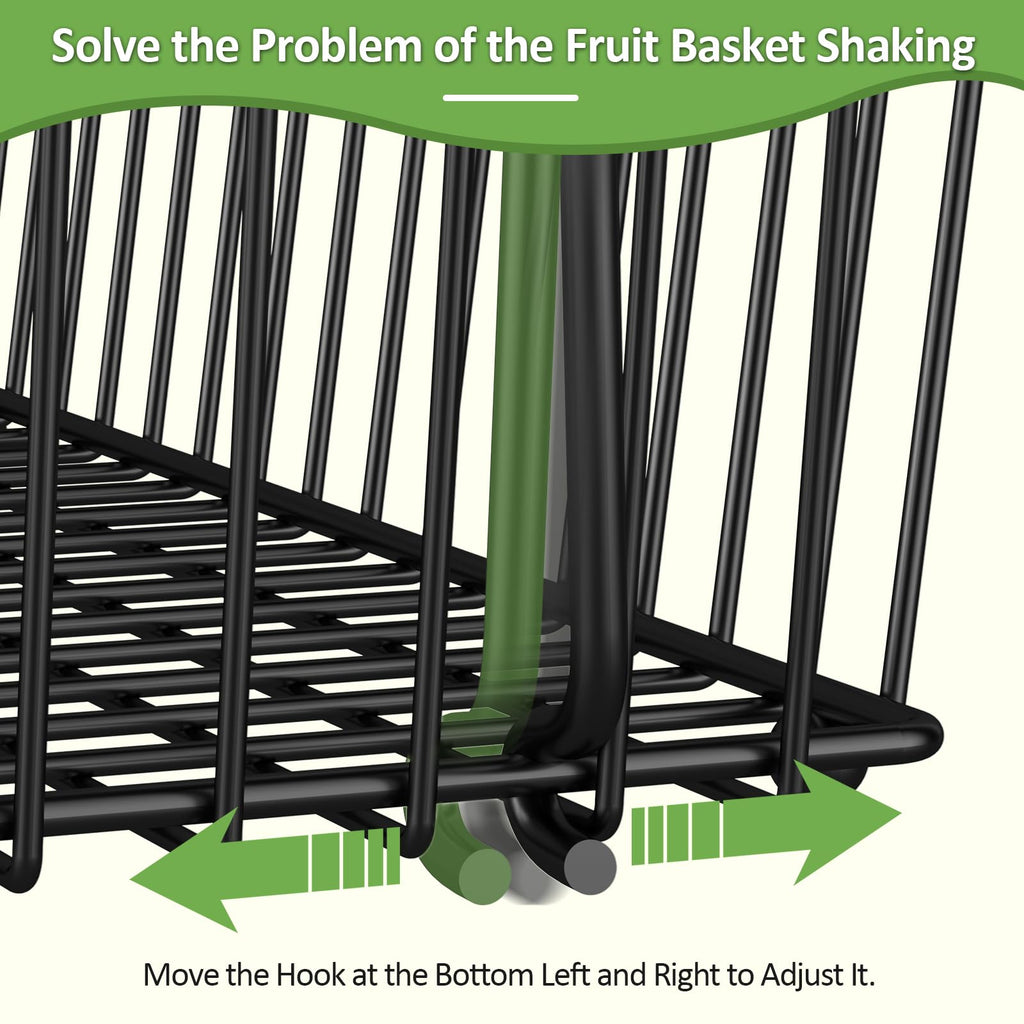 Black 3 Tier Metal Fruit Basket with Wooden Handle U410