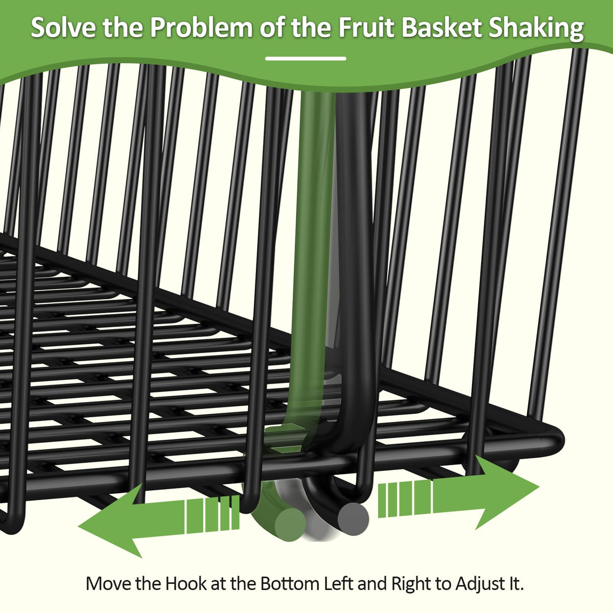 Black 3 Tier Metal Fruit Basket with Wooden Handle U410