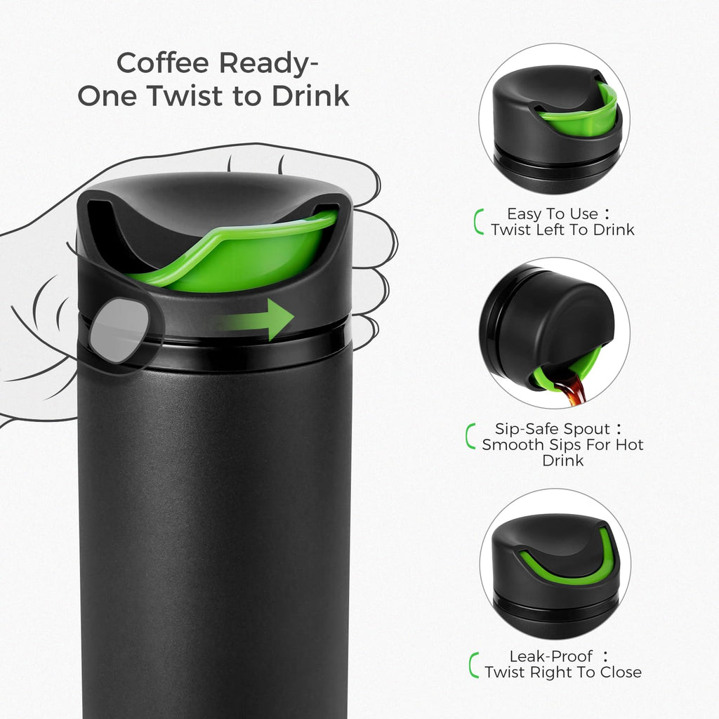 16 oz Insulated Stainless Steel Travel Coffee Mug with Lid L9031