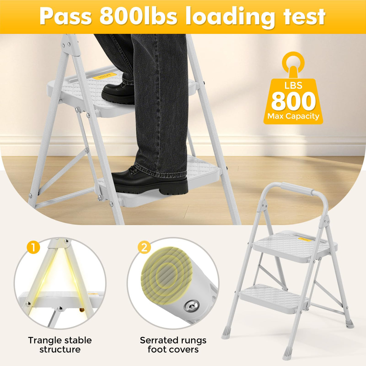 2 Step Folding Steel Ladder with Handrails W5707