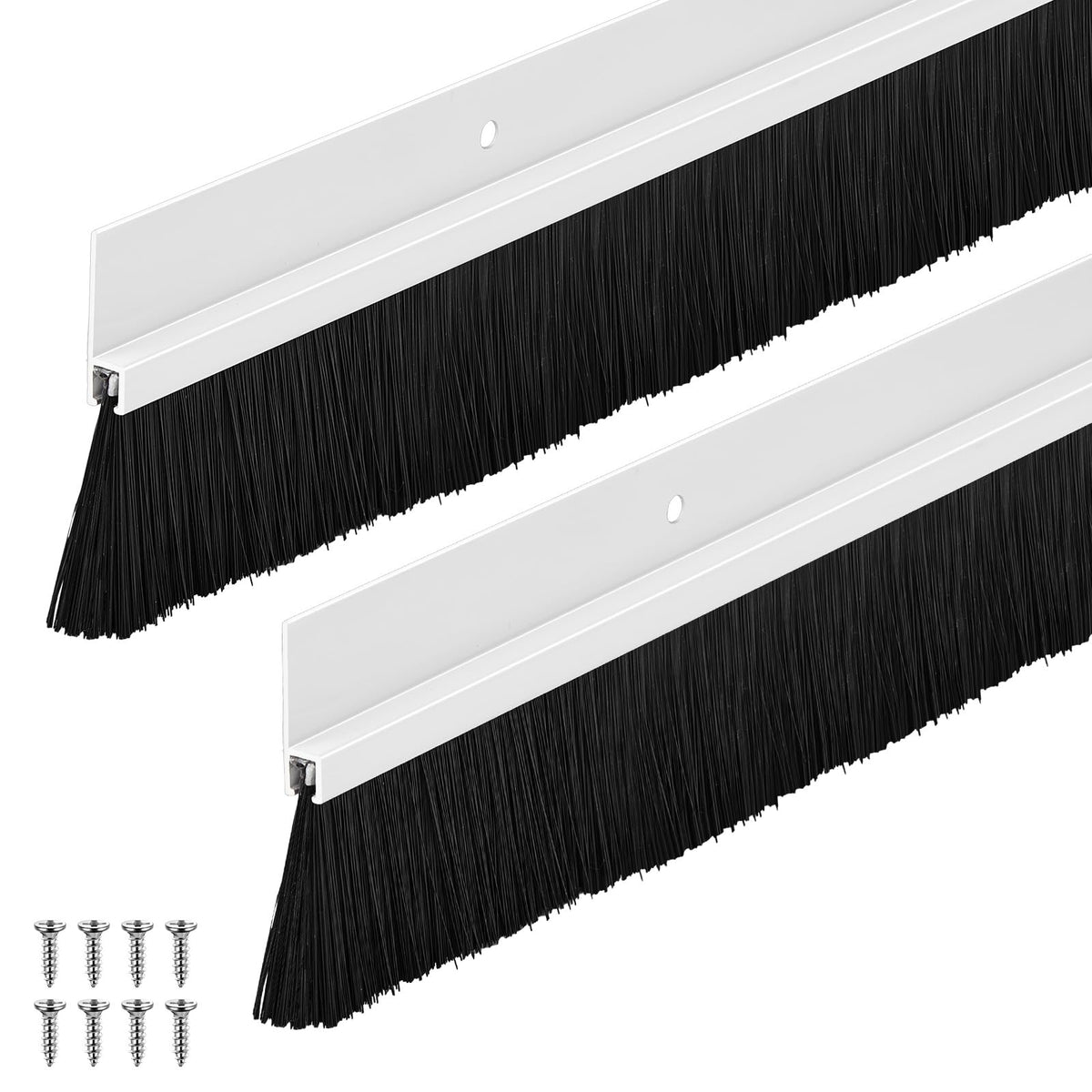White 1 x 36 Inch Aluminum Door Sweep Brush 2 Set F855