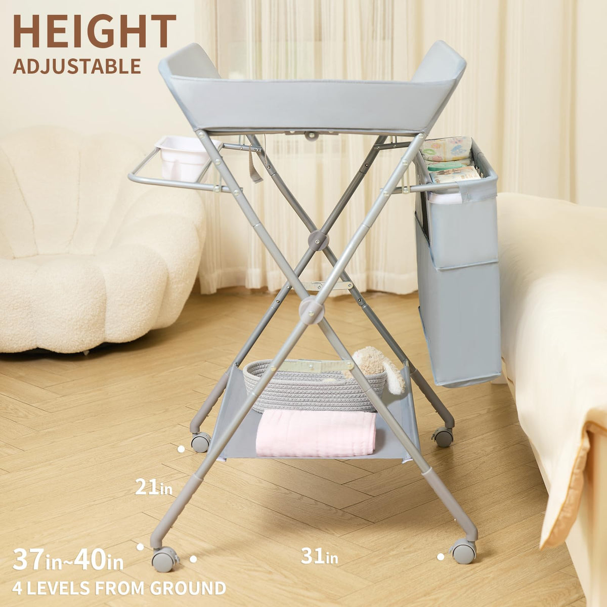 Foldable Baby Changing Table with Wheels Q841675