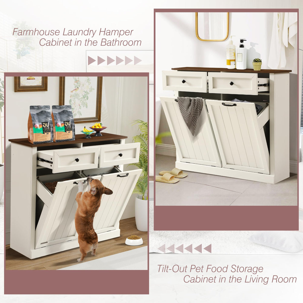 White 22 Gallon Laundry Hamper Cabinet with 2 Drawers Y6684