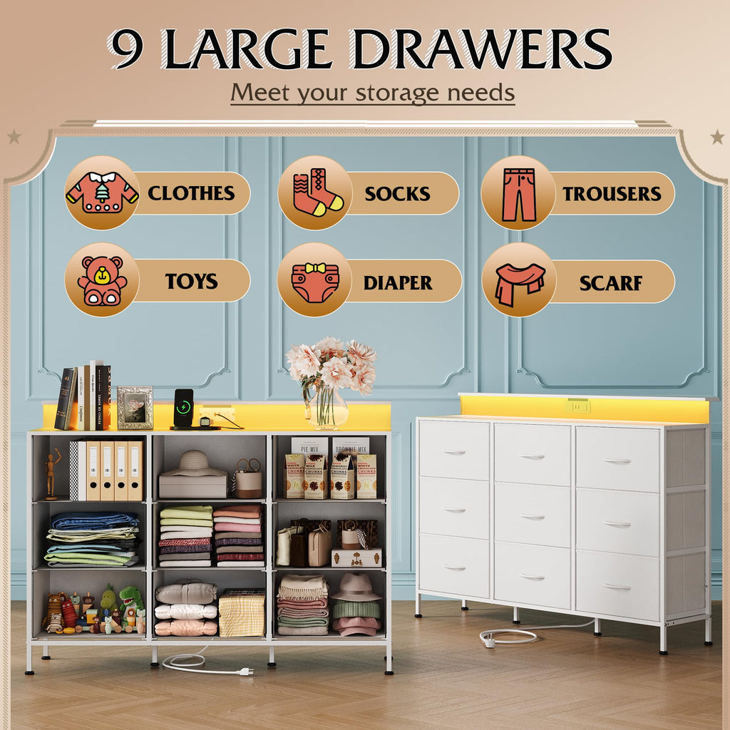 White 2-Piece TV Stand Dresser with 8+9 Fabric Drawers Z7866