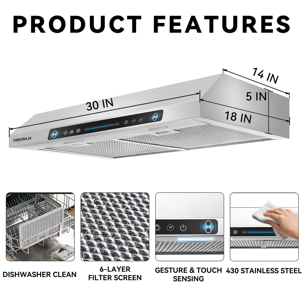 30 Inch 550 CFM Stainless Steel Under Cabinet Range Hood F526