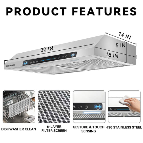 30 Inch 550 CFM Stainless Steel Under Cabinet Range Hood F526