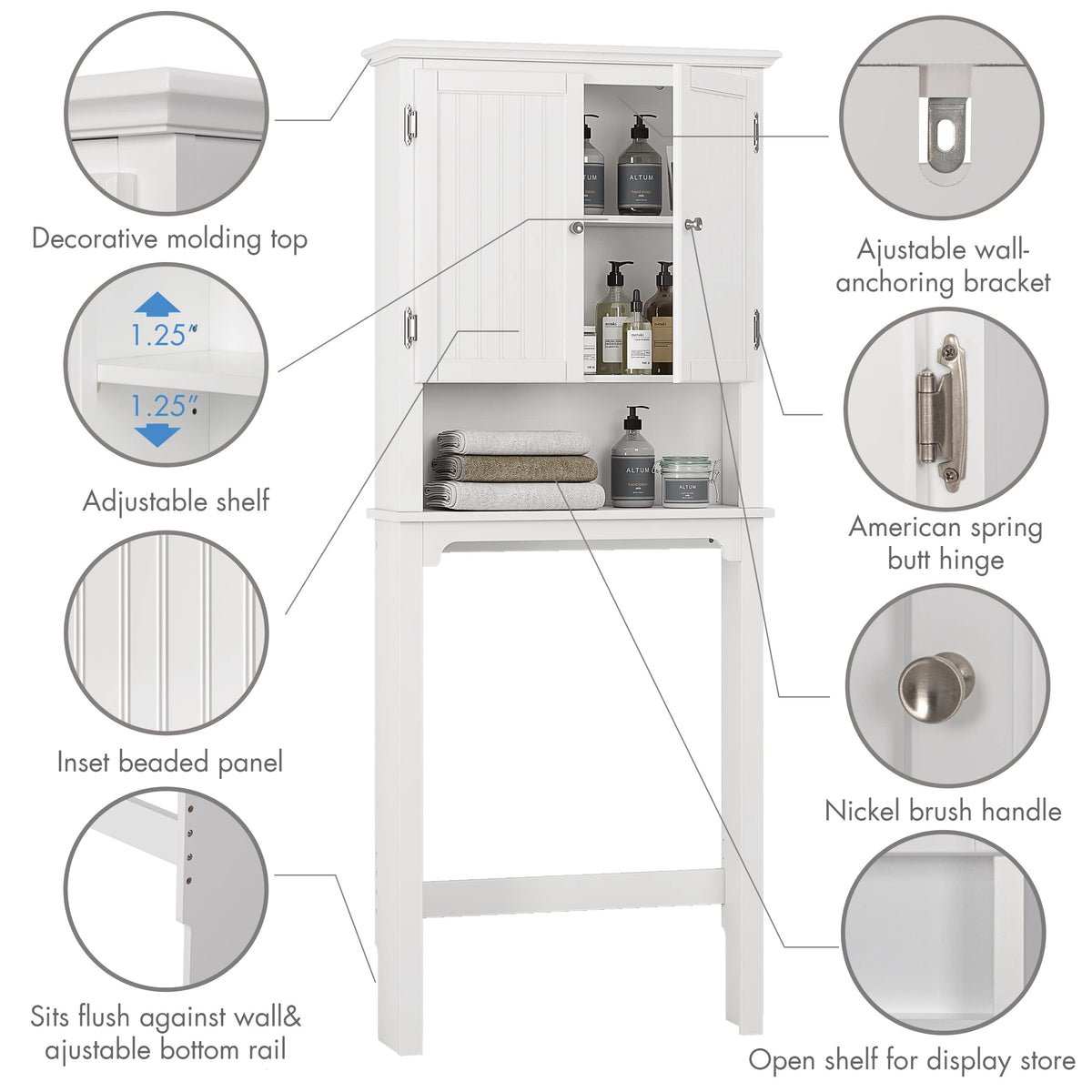 White Bathroom Storage Cabinet with Doors Z954403
