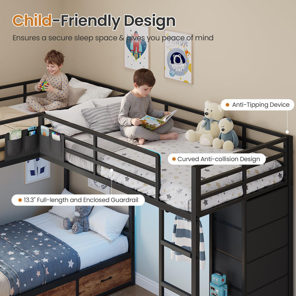 Black Twin Over Twin Triple Bunk Bed with 9 Storage Drawers U285369
