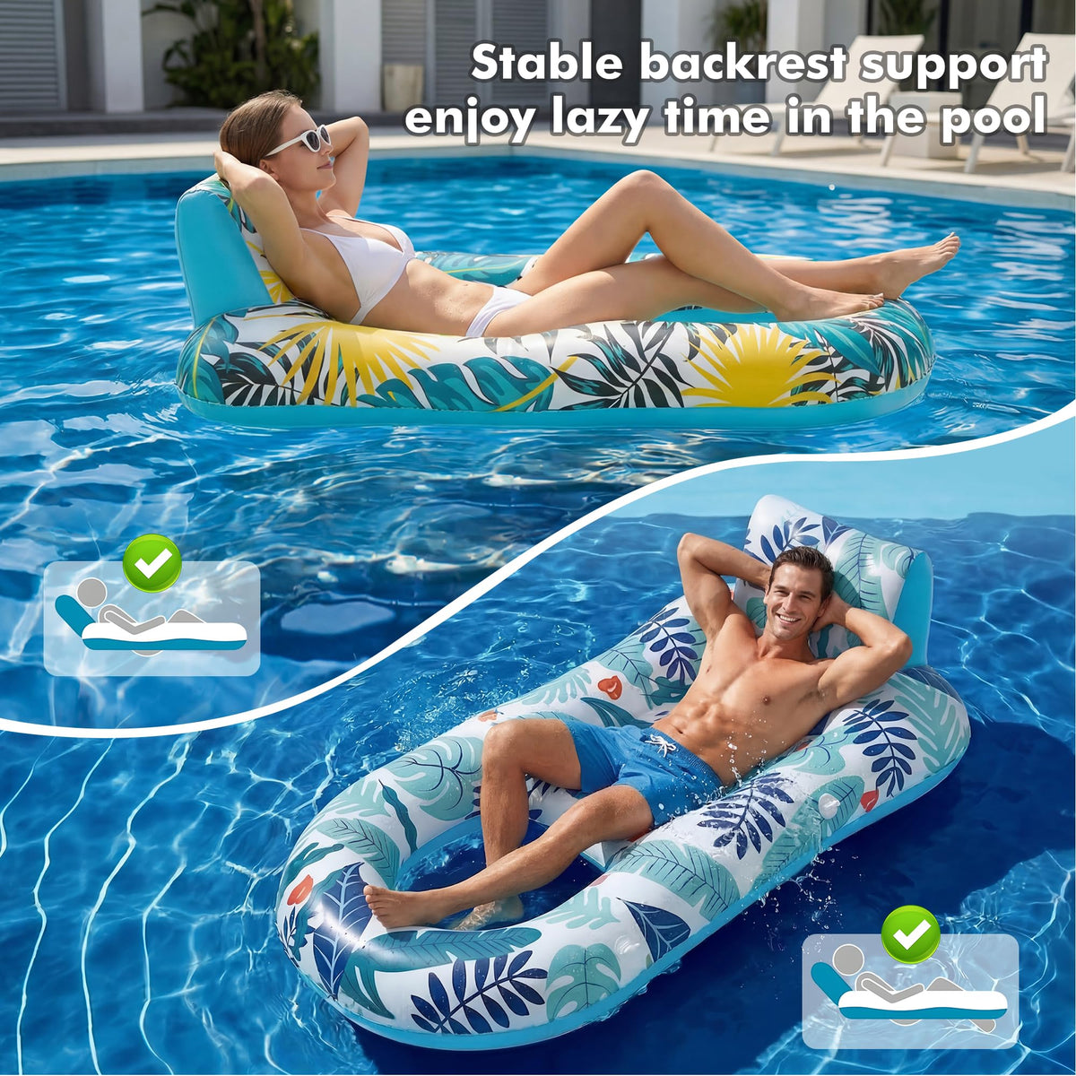 2 Pack Adult Pool Float Lounger with Cup Holders J498154