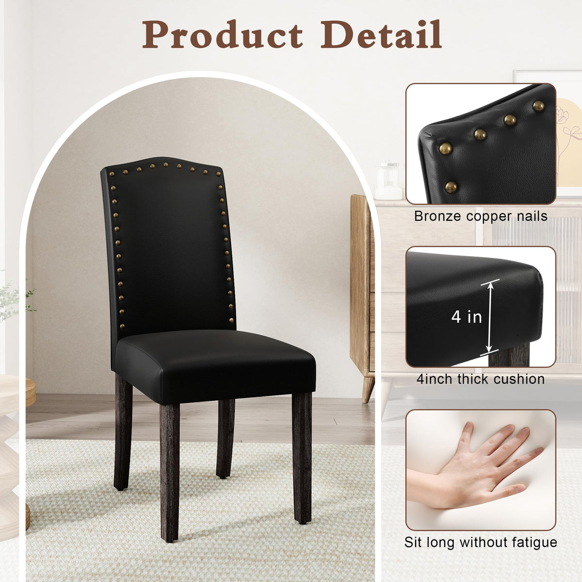 Black PU Leather Dining Chairs Set of 6 F107983