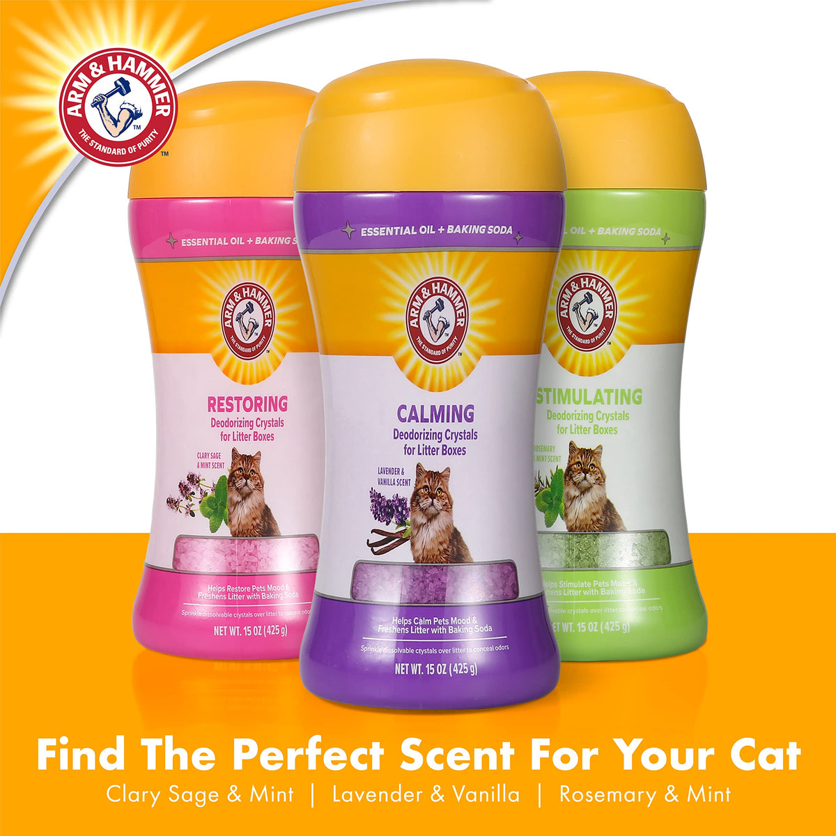 Cat Litter Deodorizing Crystals with Baking Soda, Lavender and Vanilla Scent, 15 Oz - 2 Pack D43213