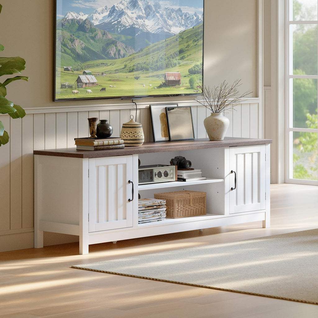 54" TV Stand with Storage Cabinet and Open Shelves U310