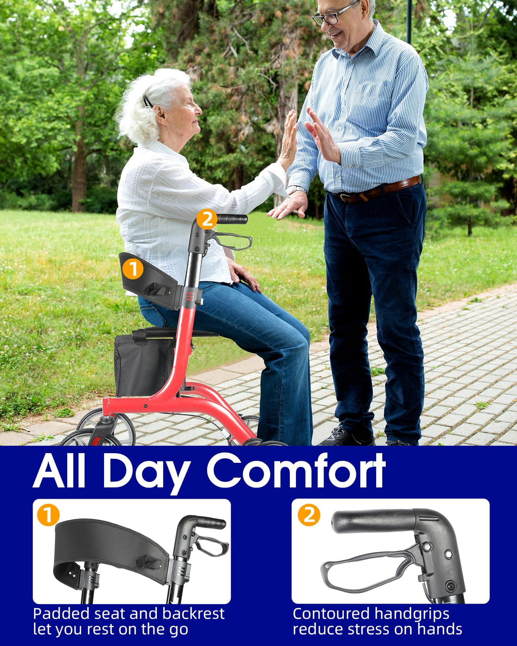 Foldable Rollator Walker with Seat, 19 lbs Lightweight, 10-Inch Wheels N92867