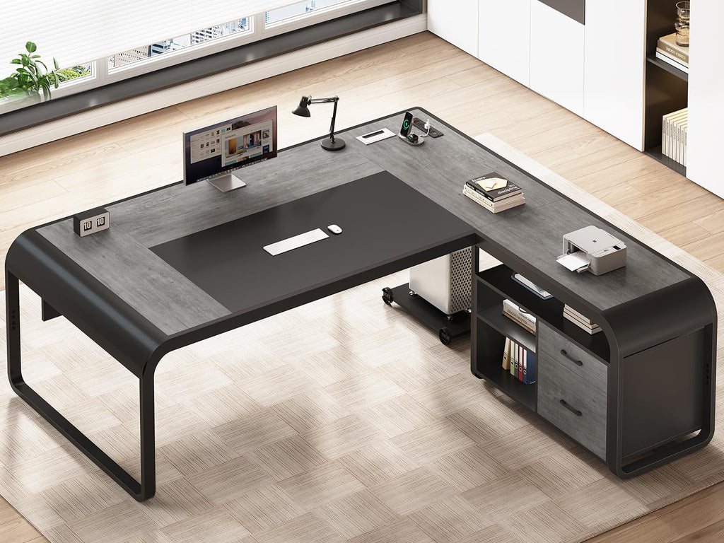 61" Grey L Shaped Desk with Drawer P956