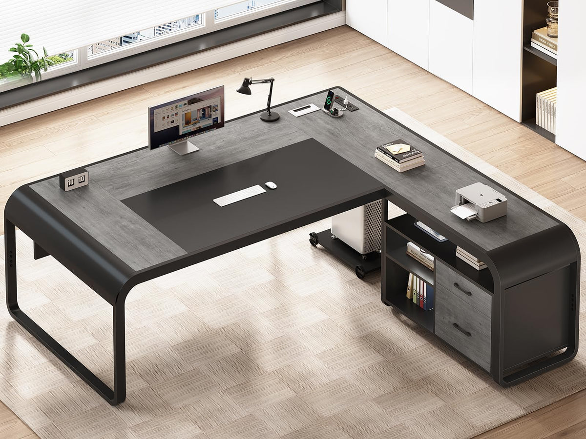 61" Grey L Shaped Desk with Drawer P956