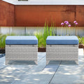 Wicker Outdoor Ottomans Set of 2 Handwoven Rattan Footstools with Removable Cushions J861073