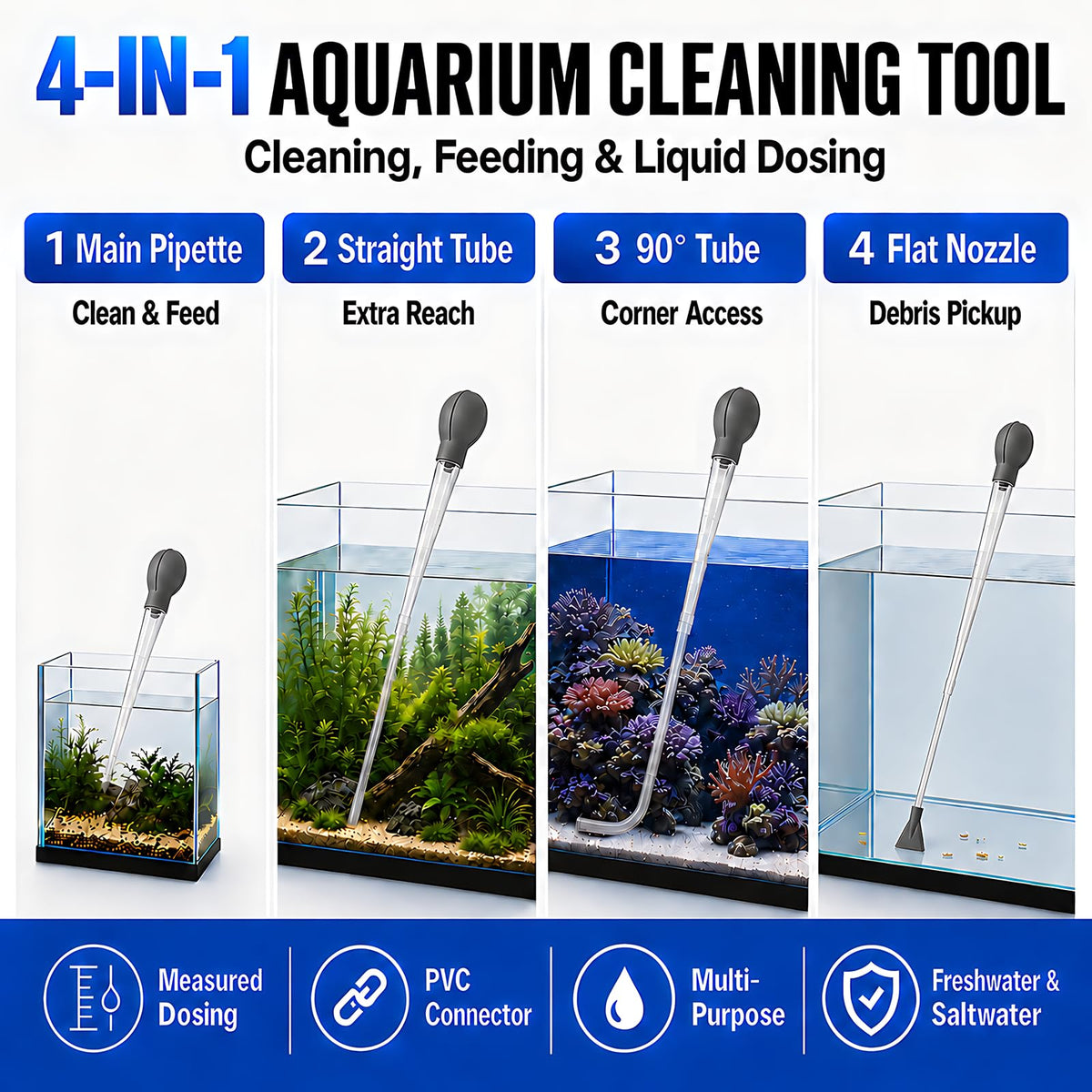 Aquarium Turkey Baster 4-in-1 Spot Cleaner and Coral Feeder 21.6 in K46410