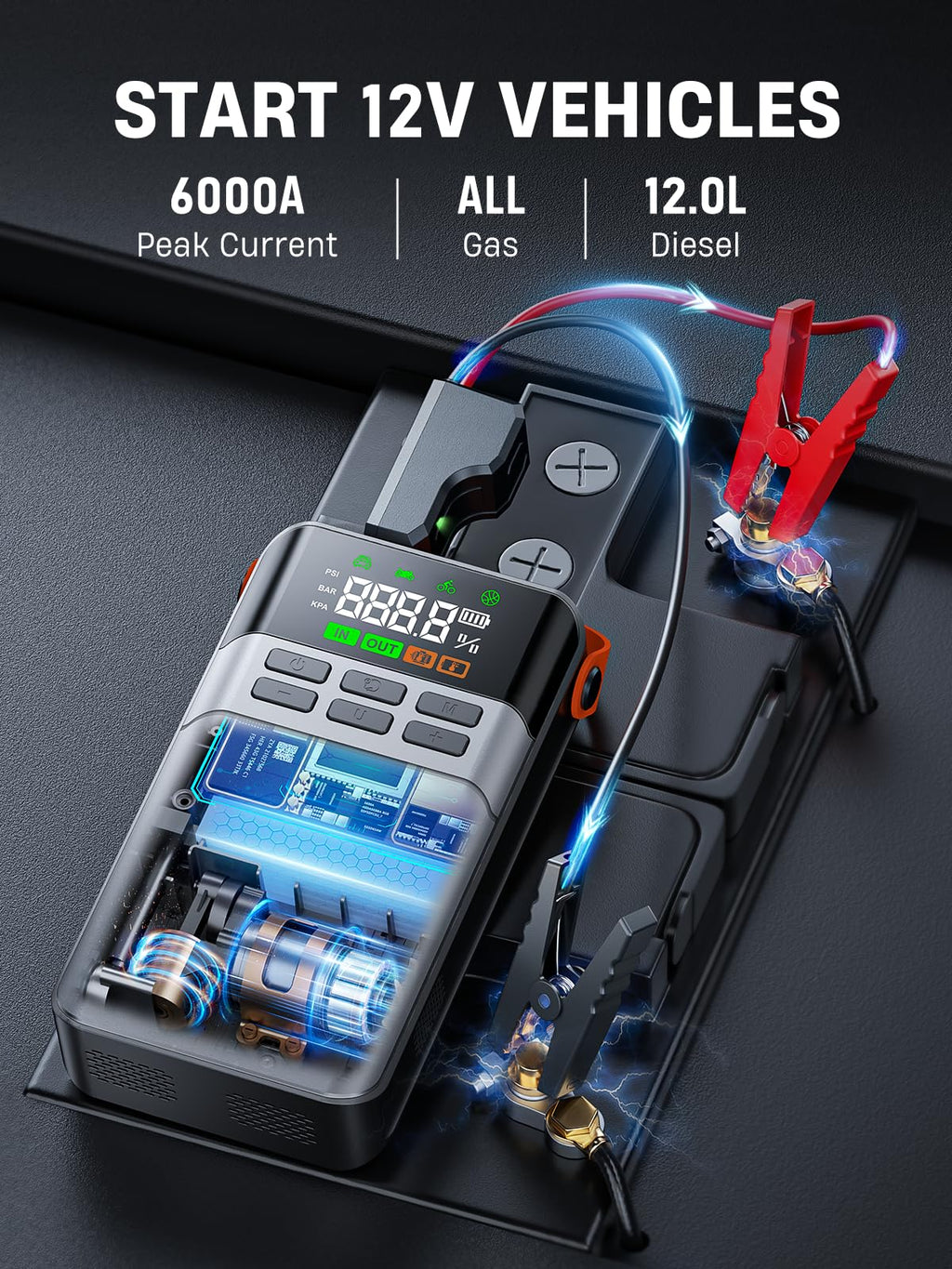 8-in-1 Car Jump Starter with Air Compressor E55859