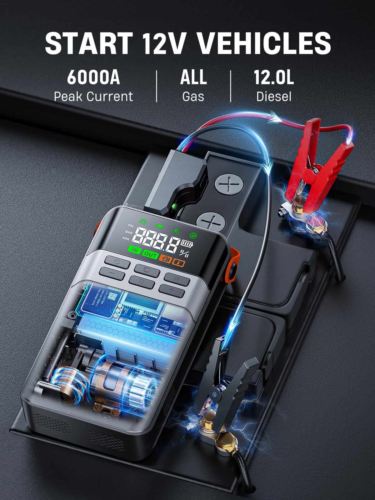 8-in-1 Car Jump Starter with Air Compressor E55859