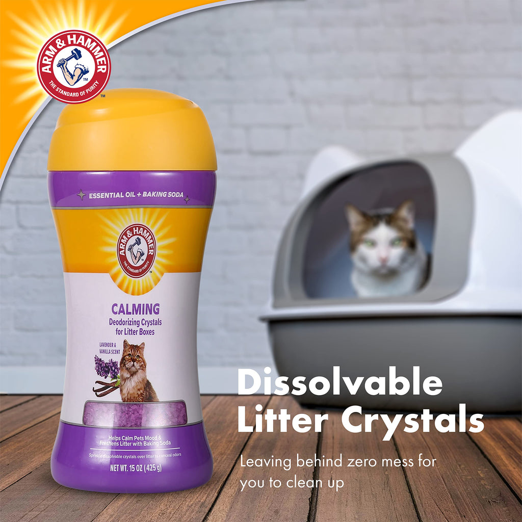 Cat Litter Deodorizing Crystals with Baking Soda, Lavender and Vanilla Scent, 15 Oz - 2 Pack D43213