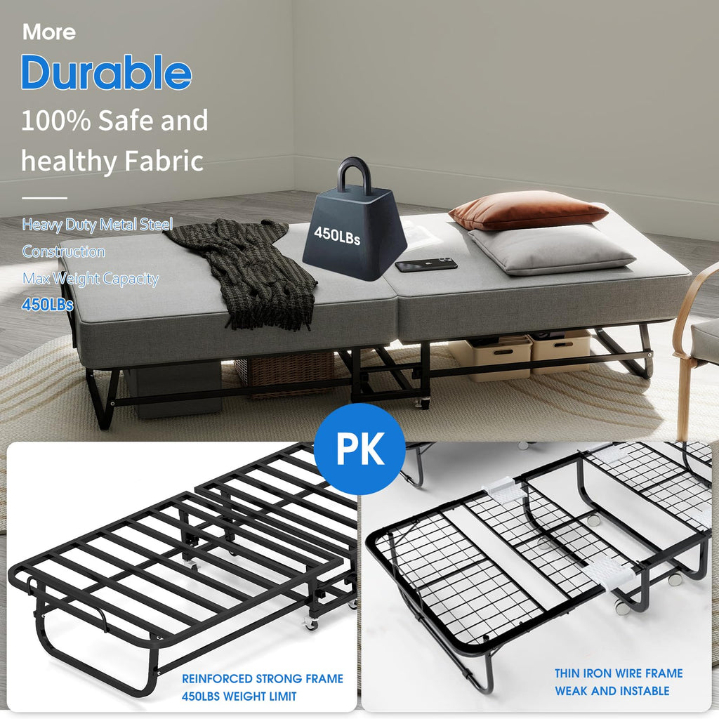 Folding Bed with Mattress, Memory Foam and Metal Frame, 75" x 31" I5046