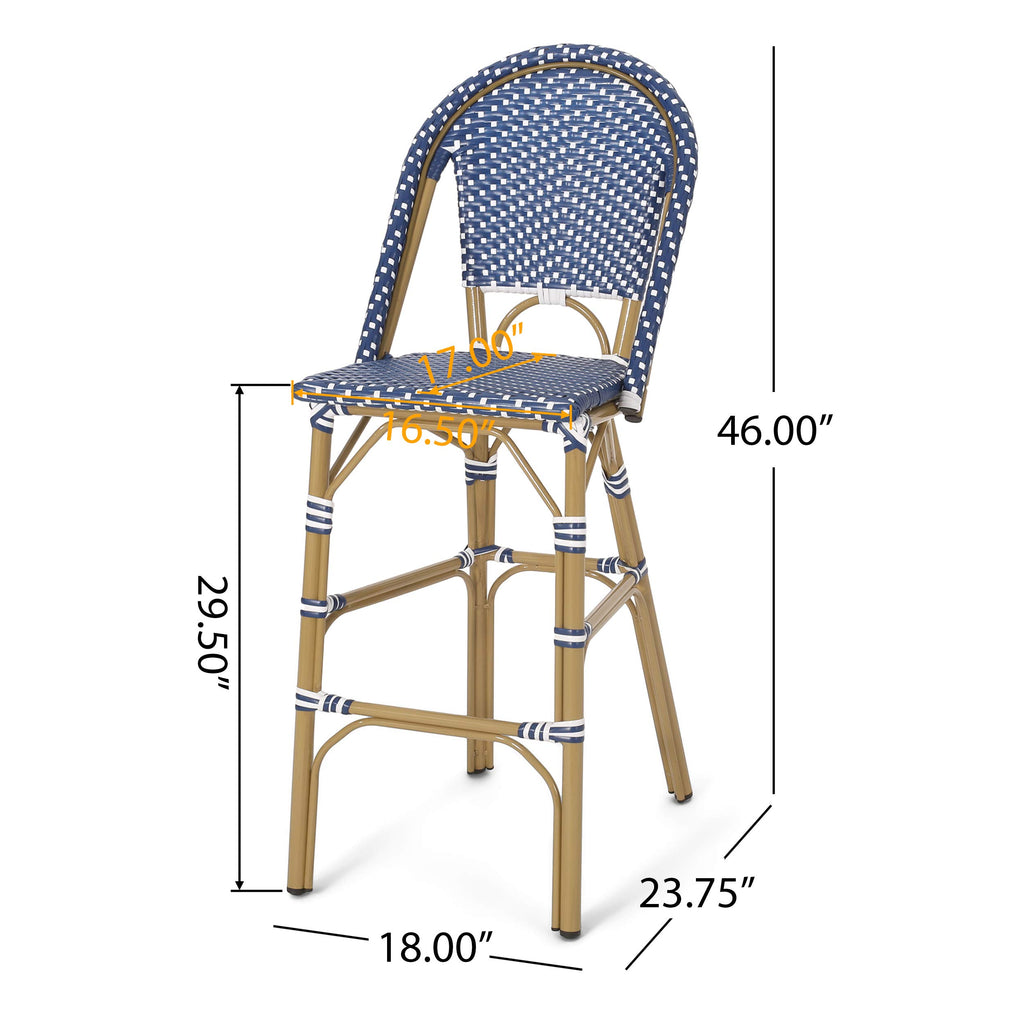 Teal Blue Wicker Rattan Bar Stools Set of 2 Aluminum Frame A332