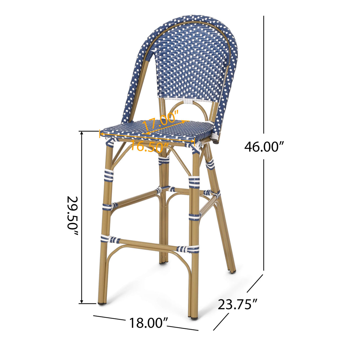 Teal Blue Wicker Rattan Bar Stools Set of 2 Aluminum Frame A332