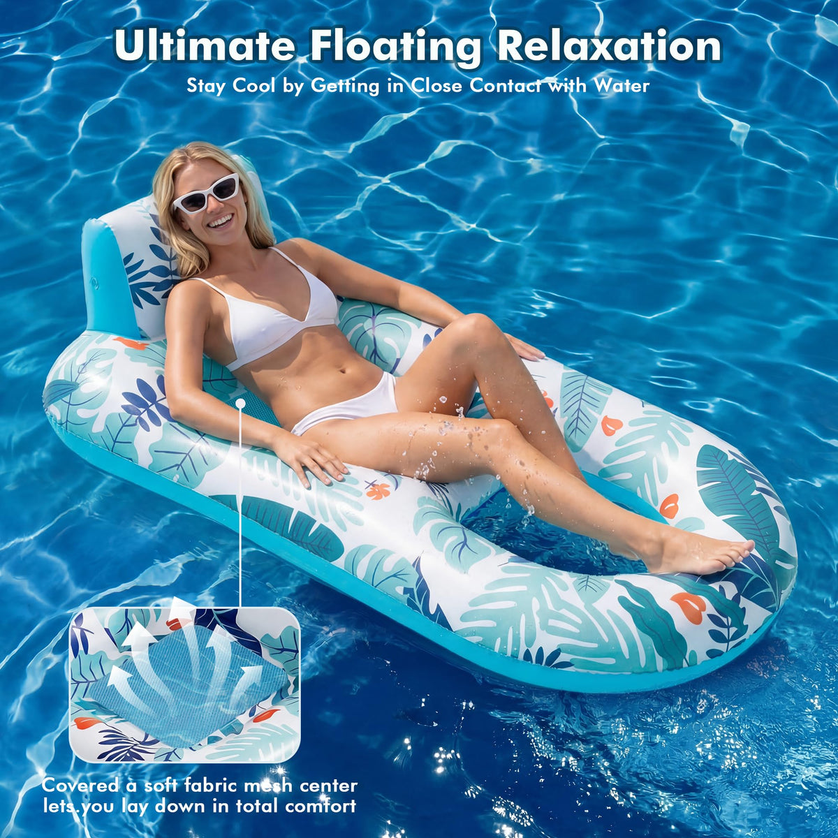 2 Pack Adult Pool Float Lounger with Cup Holders J498154