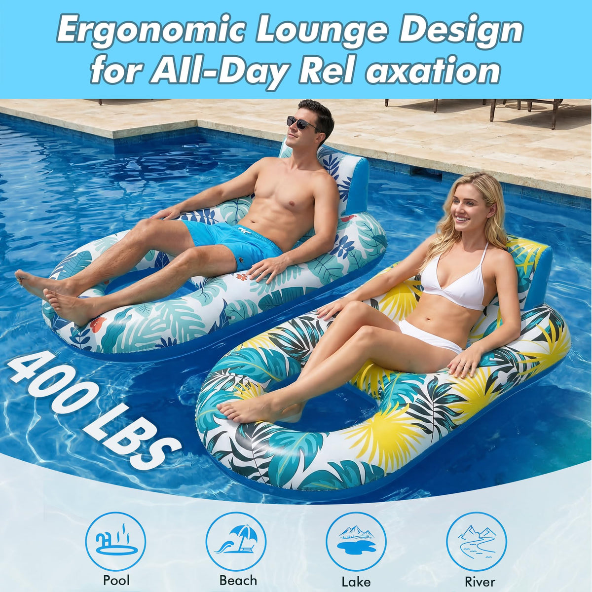 2 Pack Adult Pool Float Lounger with Cup Holders J498154