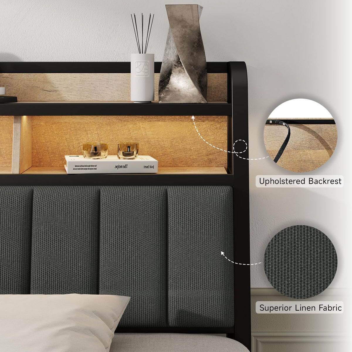 King Headboard with Storage and Charging Station V869
