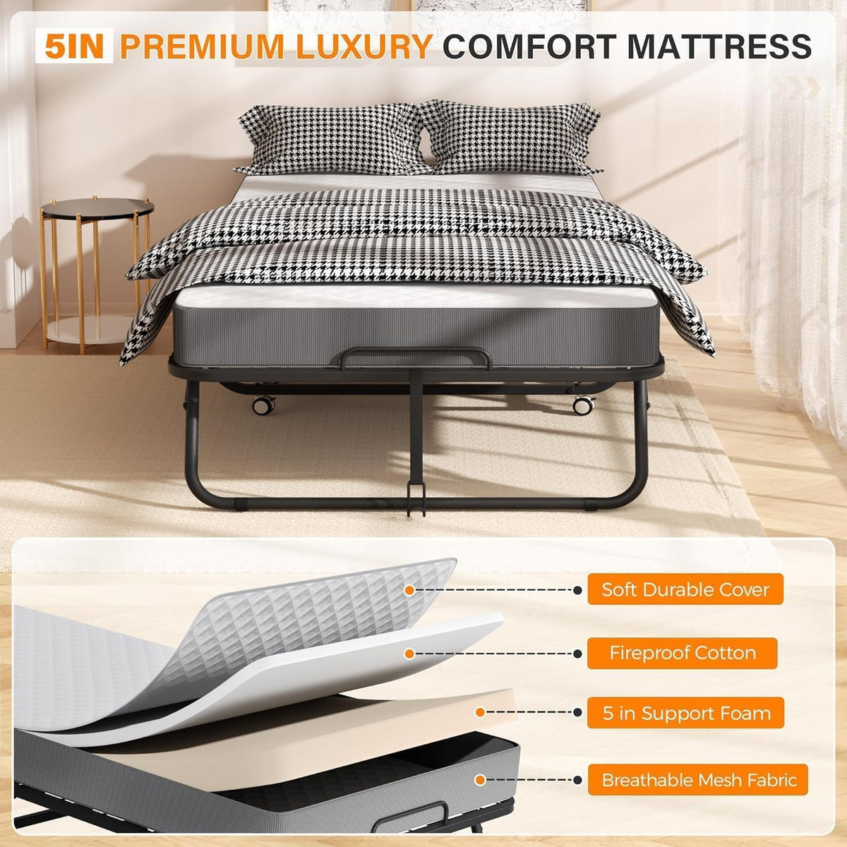 75” x 38” Folding Bed with 5" Memory Foam Mattress M506518