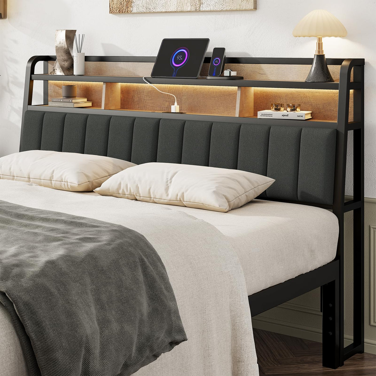 King Headboard with Storage and Charging Station V869