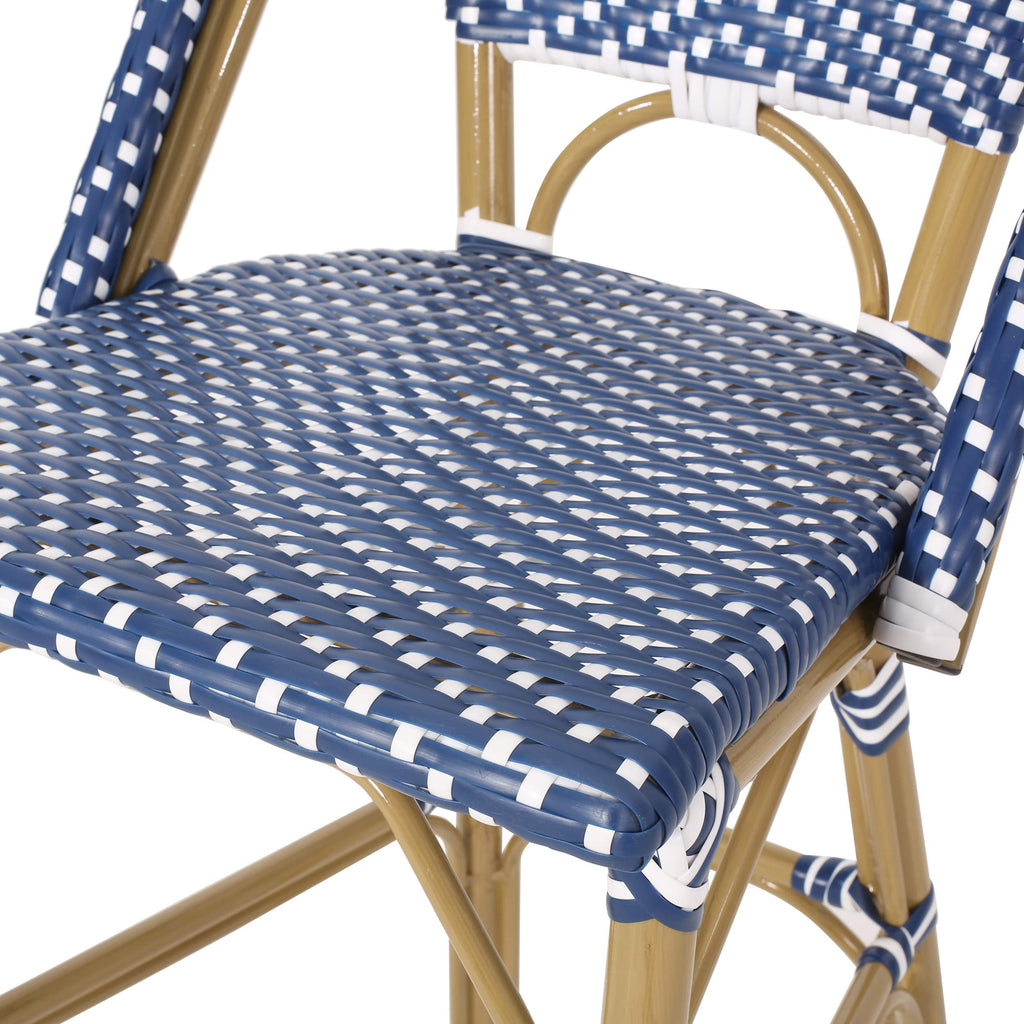 Teal Blue Wicker Rattan Bar Stools Set of 2 Aluminum Frame A332